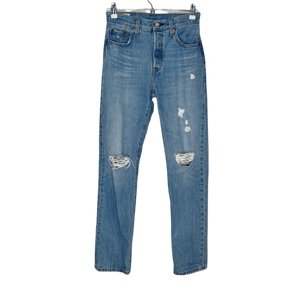 Levi's 501 High Rise Distressed Jeans Medium Wash Size 25